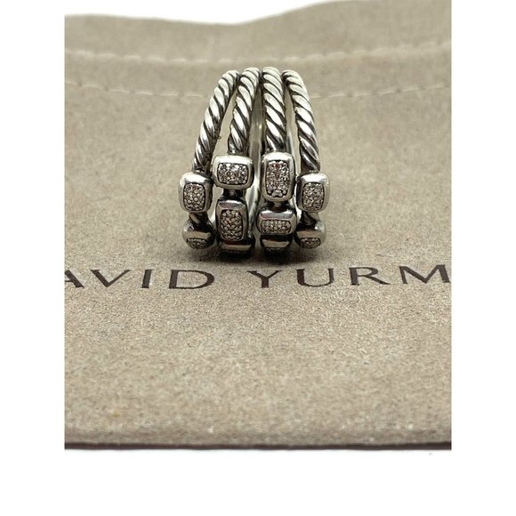 DAVID YURMAN CONFETTI STERLING PAVE DIAMOND RING 4 ROWS SIZE 7 - Picture 11 of 14
